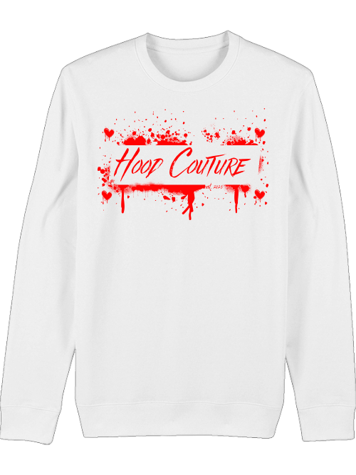 Premium Unisex Crew Neck Sweatshirt "Hood Couture Bloody Love White"