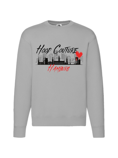 Premium Unisex Crew Neck Sweater Modell 2 "Hood Couture Hamburg rot"
