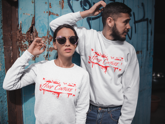 Premium Unisex Crew Neck Sweatshirt "Hood Couture Bloody Love White"