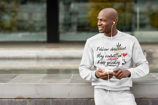 Premium Unisex Crew Neck Sweater Modell 2 "Obsession.Commitment.Grind."