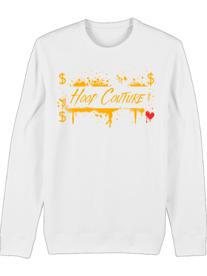 Premium Unisex Crew Neck Sweatshirt "Hood Money Couture White"